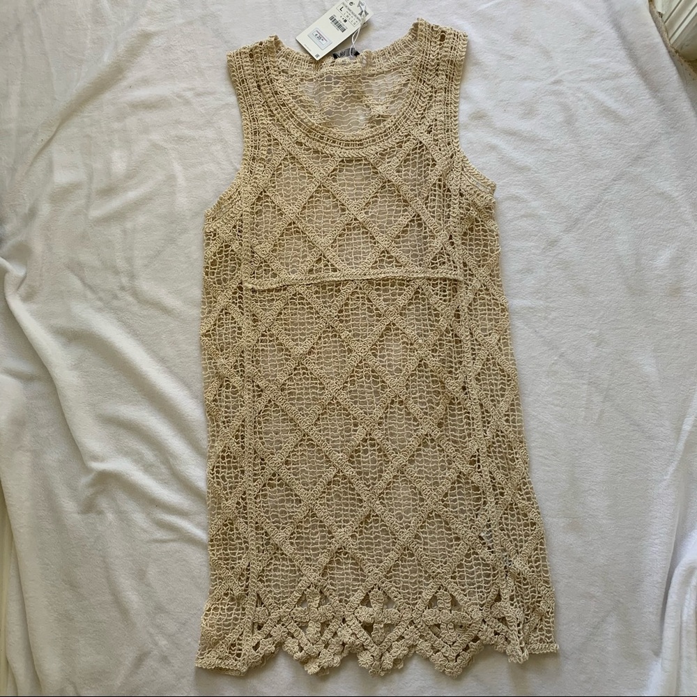 NWT Zara crochet tan beige midi dress